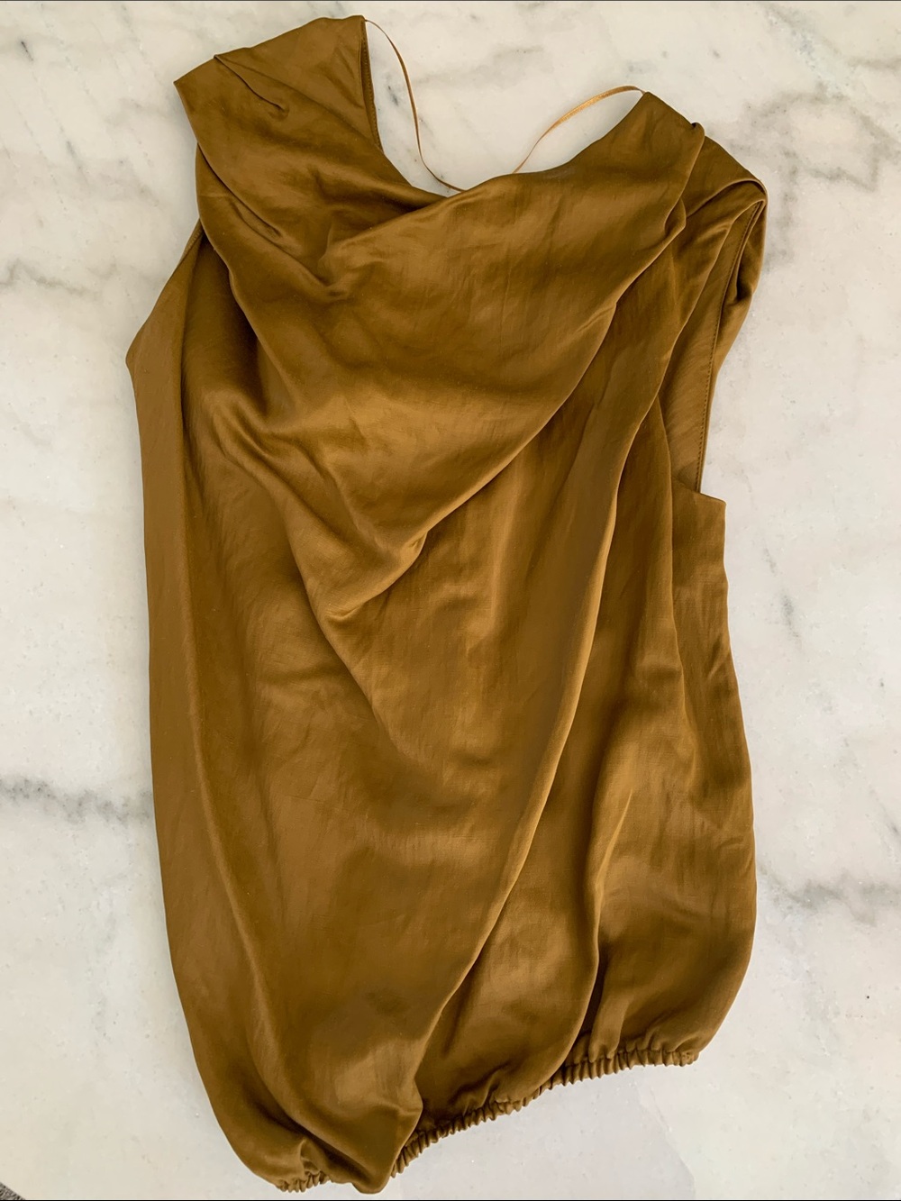 Zara Sleeveless Satin-like Asymmetrical Drape Blouse
